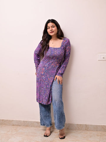 Shandar Cotton printed slit cut kurti.