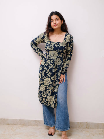Minu Cotton printed slit cut kurti.