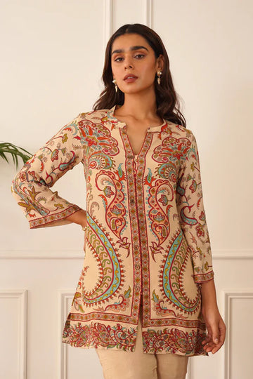 Angel Wardrobe Presents Beige Printed Crepe Set