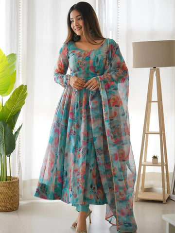 Angel Wardrobe: tabby organza silk Anarkali gown for women