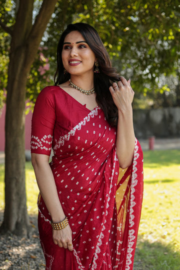 Angel Wardrobe: Pure Bandhej silk Saree For Women