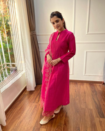 Angel Wardrobe: Presenting New Launch Pure Cotton Kurti With Orgenza Duppata Embroidery Work