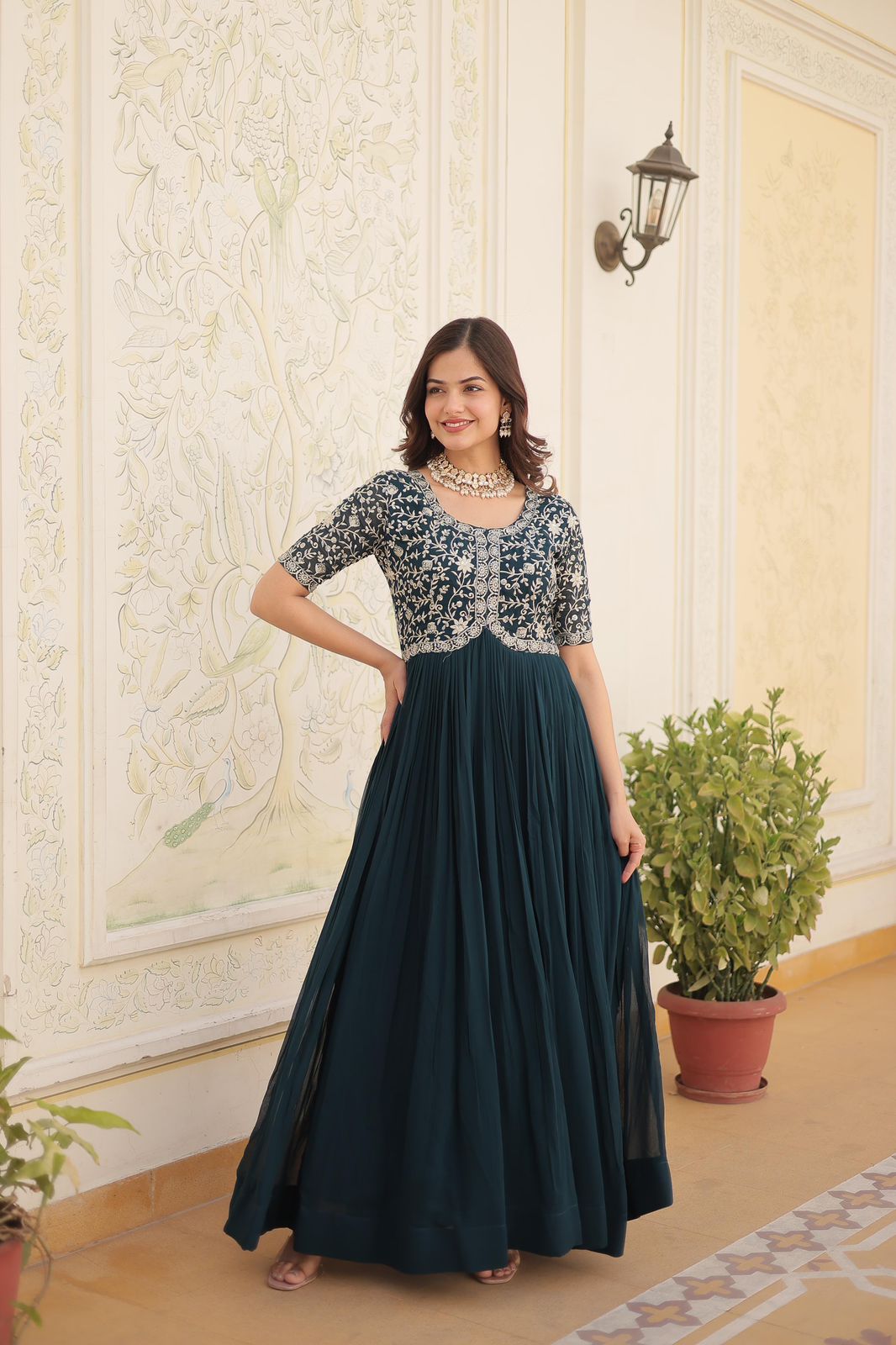 Angel Wardrobe Presents Designer Gown is luxury clothing Considered to be high quality Made by Zari Thread Sequins Embroidery. This is Made for