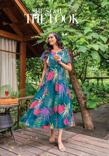 Angel Wardrobe: Presents Long Printed Gown with Fancy Sleeves Pattern