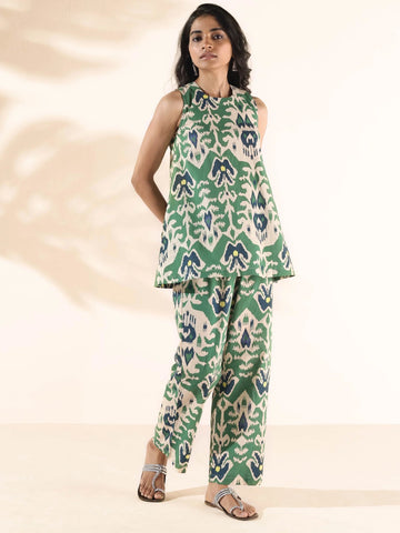 Angel Wardrobe: Presents Cotton Ikat Floral Printed Sleeveless Co-ord Set