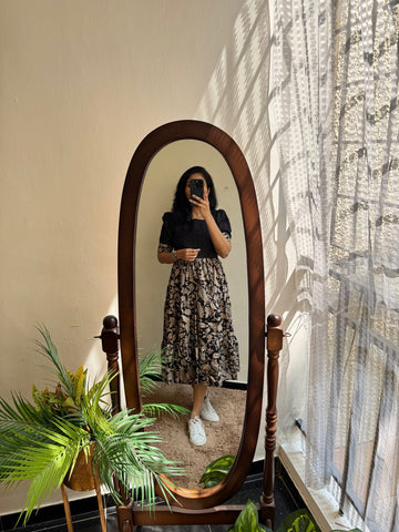 Kala vastra beautiful hakoda with kalamkari printed three tire maxi dress.