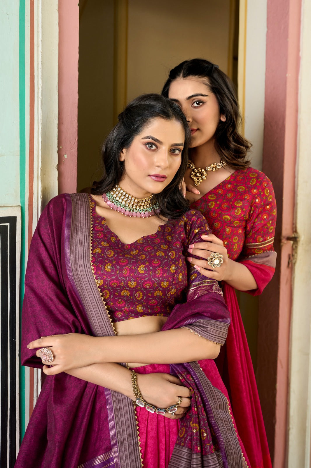 Angel Wardrobe Elevate your ethnic game with this breathtaking tussar silk lehenga choli featuring stunning Kashmiri print. Perfect for any special occasion
