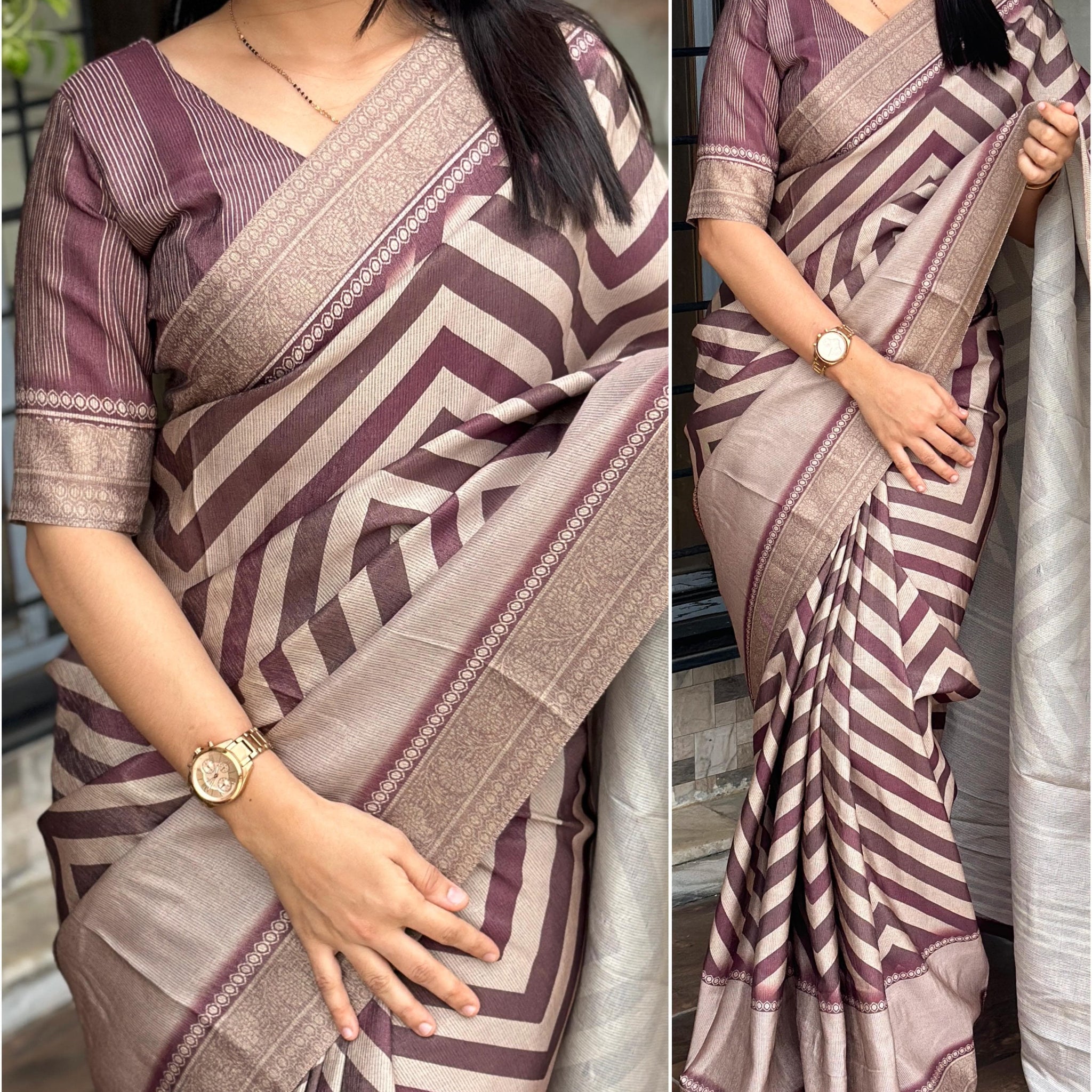 Angel Wardrobe:Designer digital printed saree with touch of zari jacquard boder