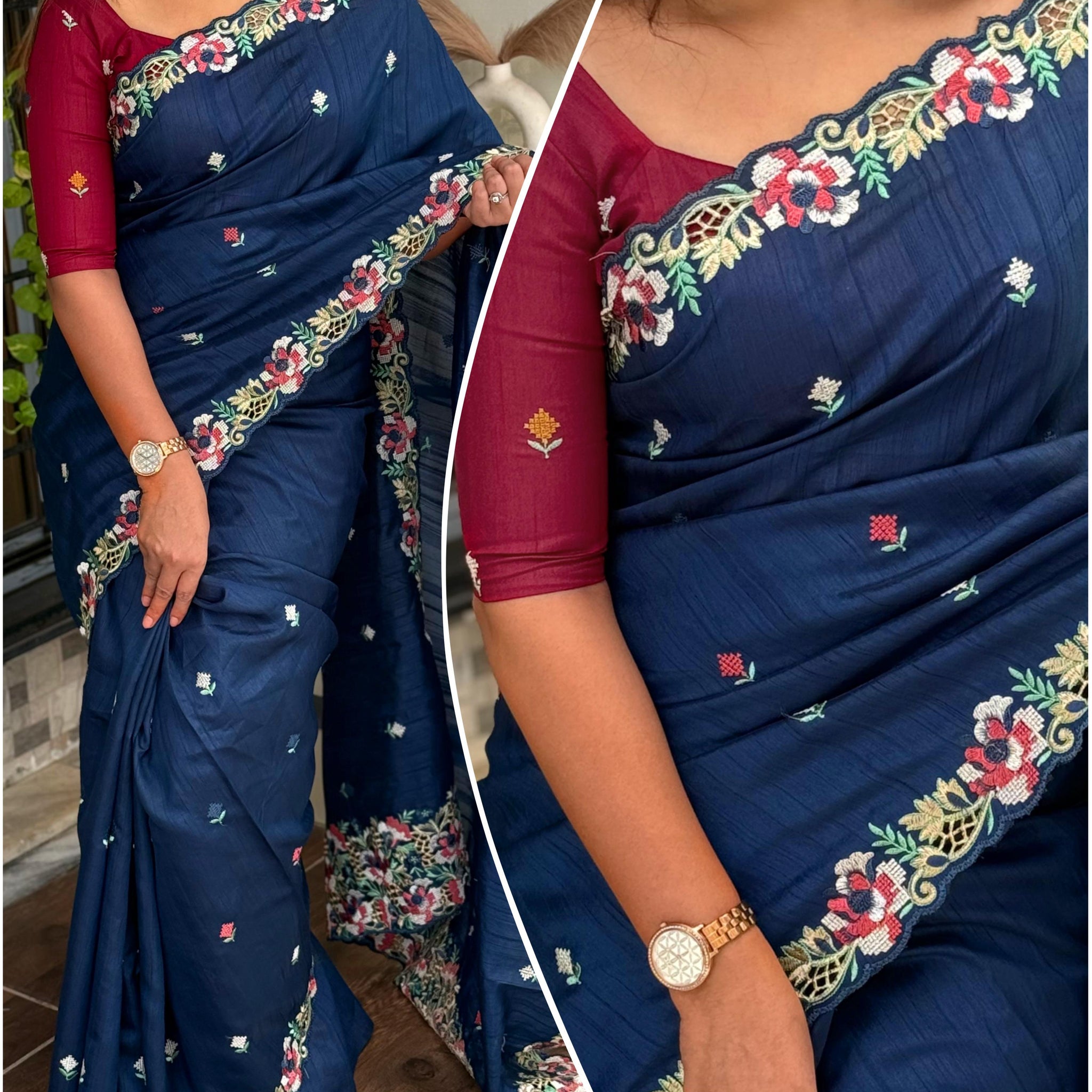 Angelwardrobes Embrace your femininity & make a statement  with our stunning cut work visca slub silk saree. Narayani