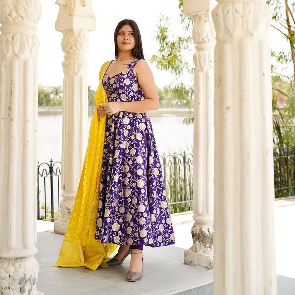 Angelwardrobe present trendy pure banarasi anarkali suit set /perfect for festive