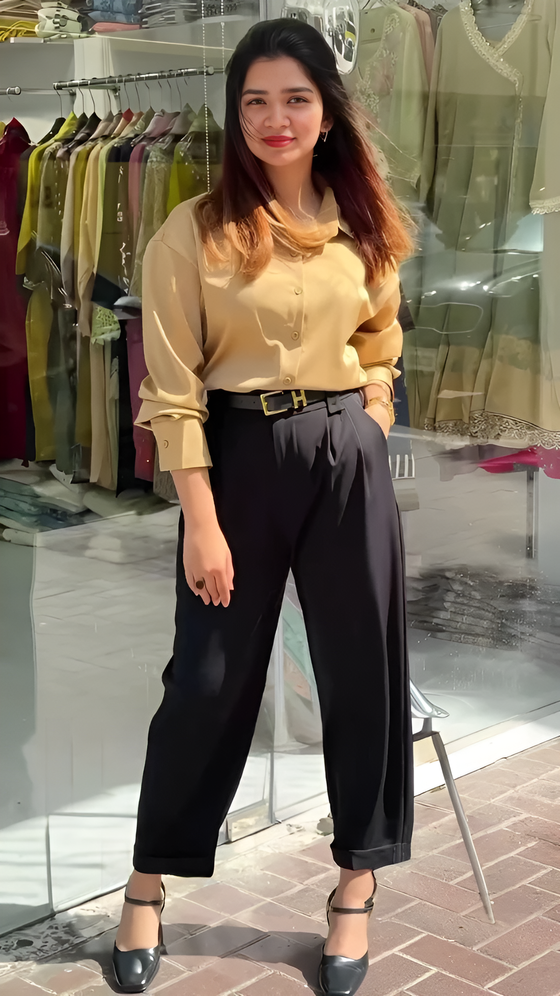 korean style formal shirt with pant set for women.